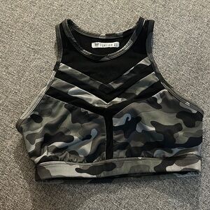 Camo & Mesh Strappy Cutout Sports Bra